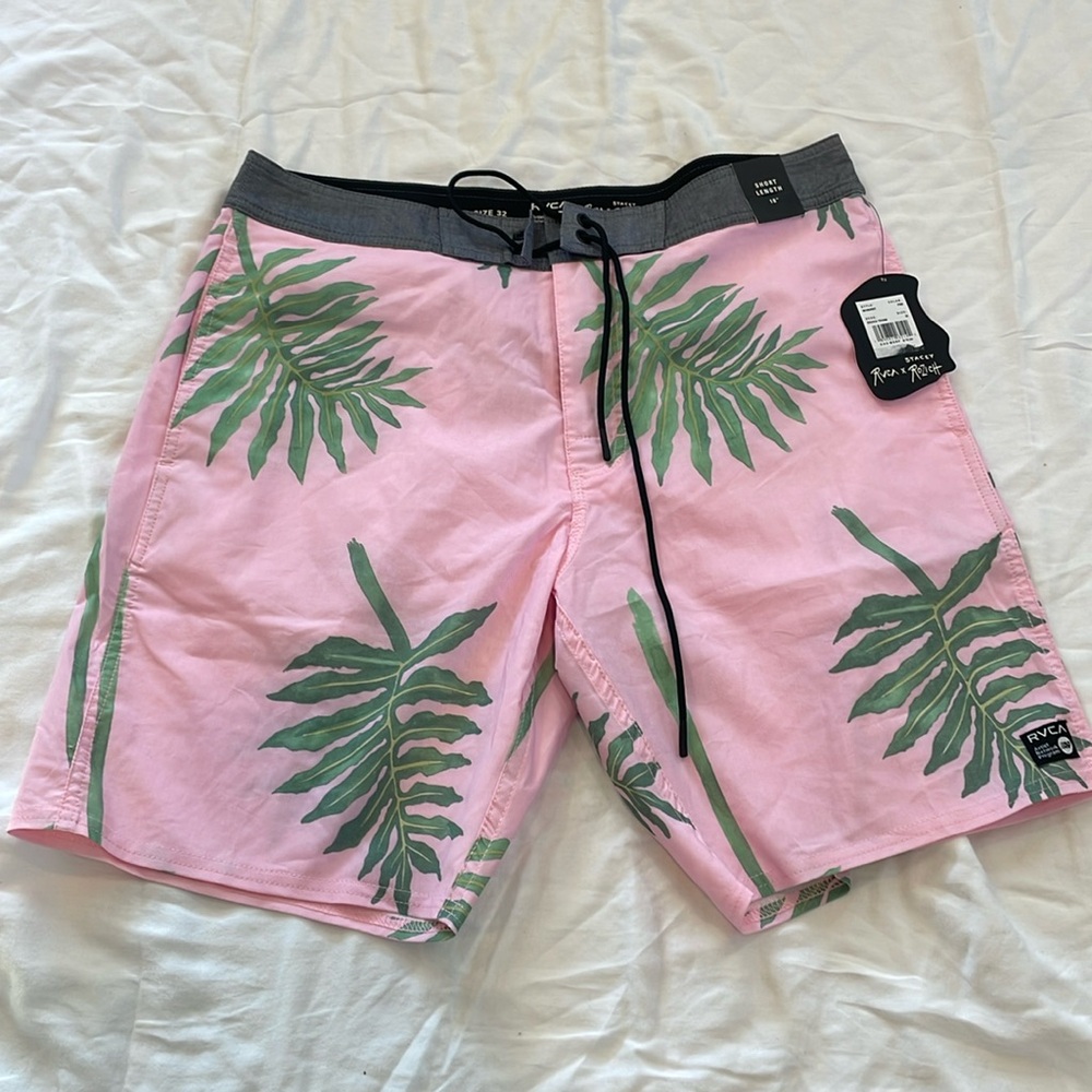 RVCA board shorts. New with tags never worn. Pink with green plants.